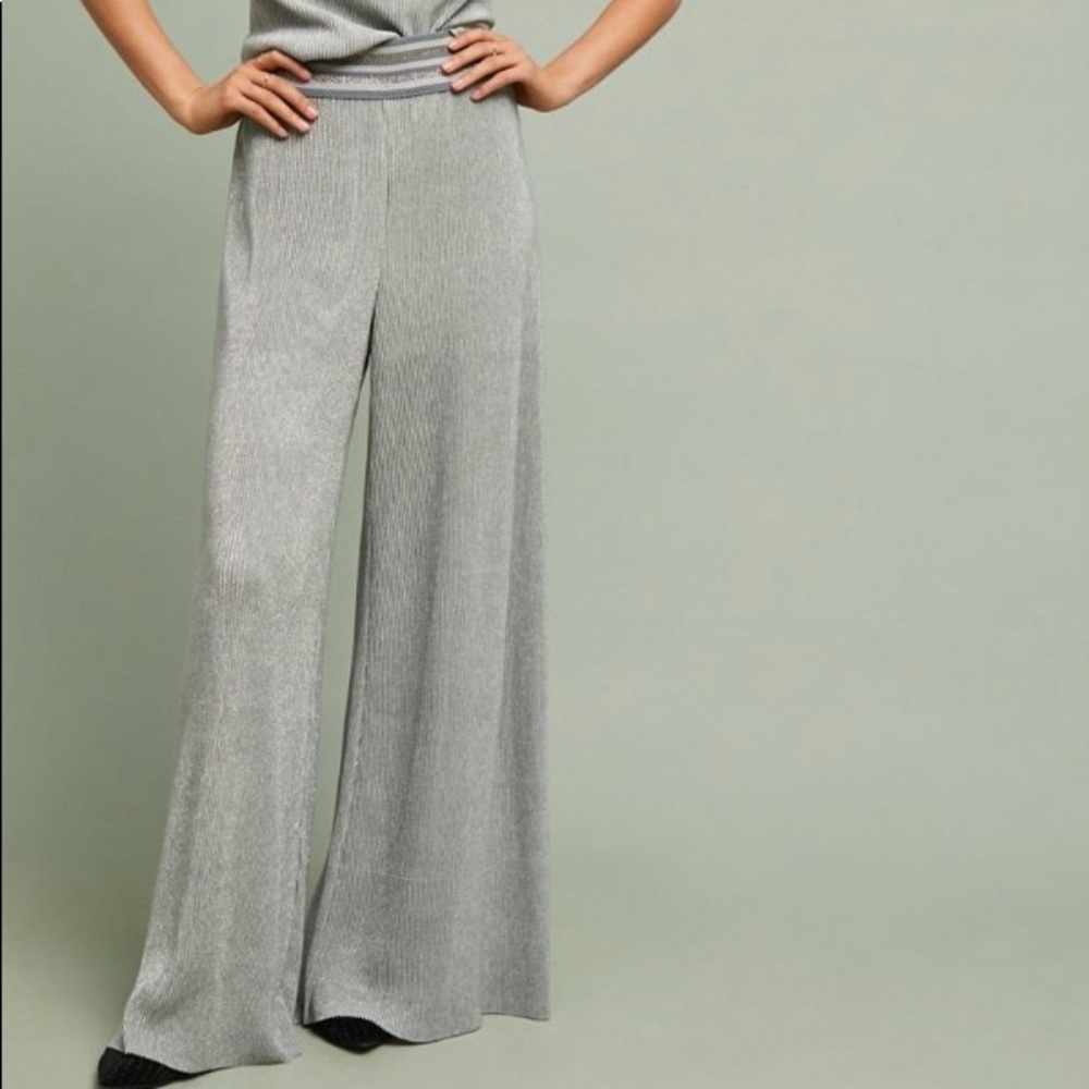 Silver metallic Crepuscule top and pants by Anthropologie